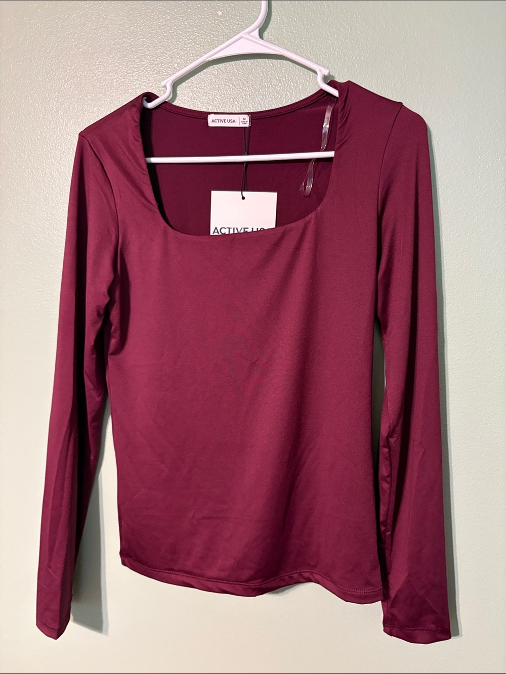 Active USA Long Sleeve Scoop Neck Top - Wine